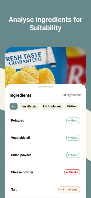 Safe Appetite app screen