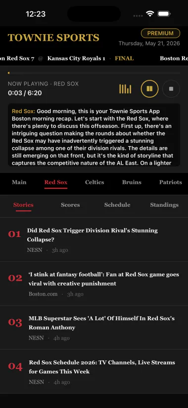 Townie Sports app screen