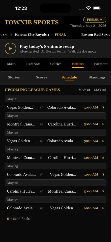 Townie Sports app screen